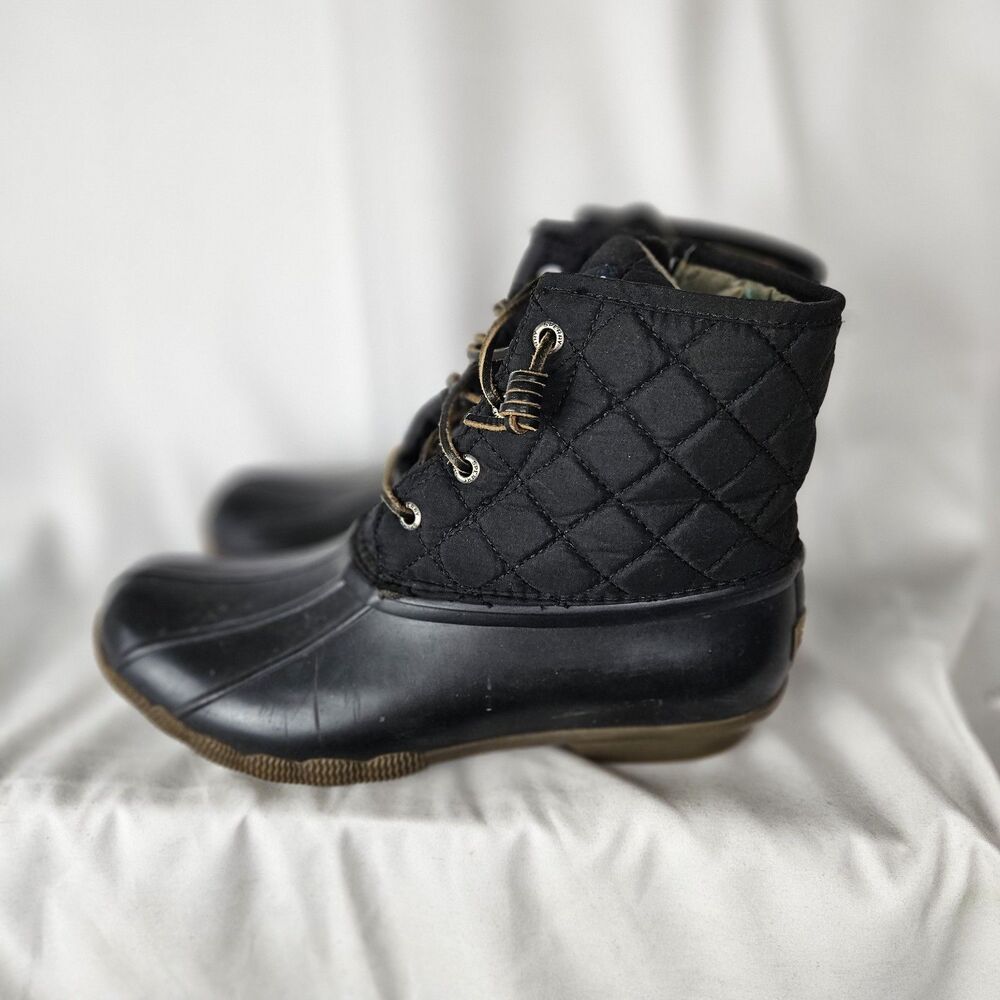 Sperry Saltwater Duck Boots Womens 8M Black Quilted Waterproof‎ Rain Boots